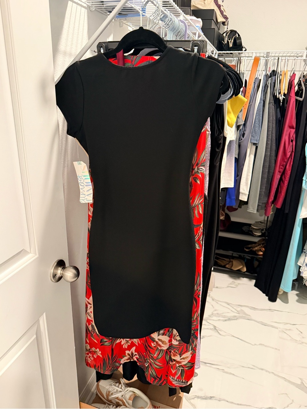 Almost Famous Black and Beige Asymmetrical Sheath Dress - Picture 2 of 3